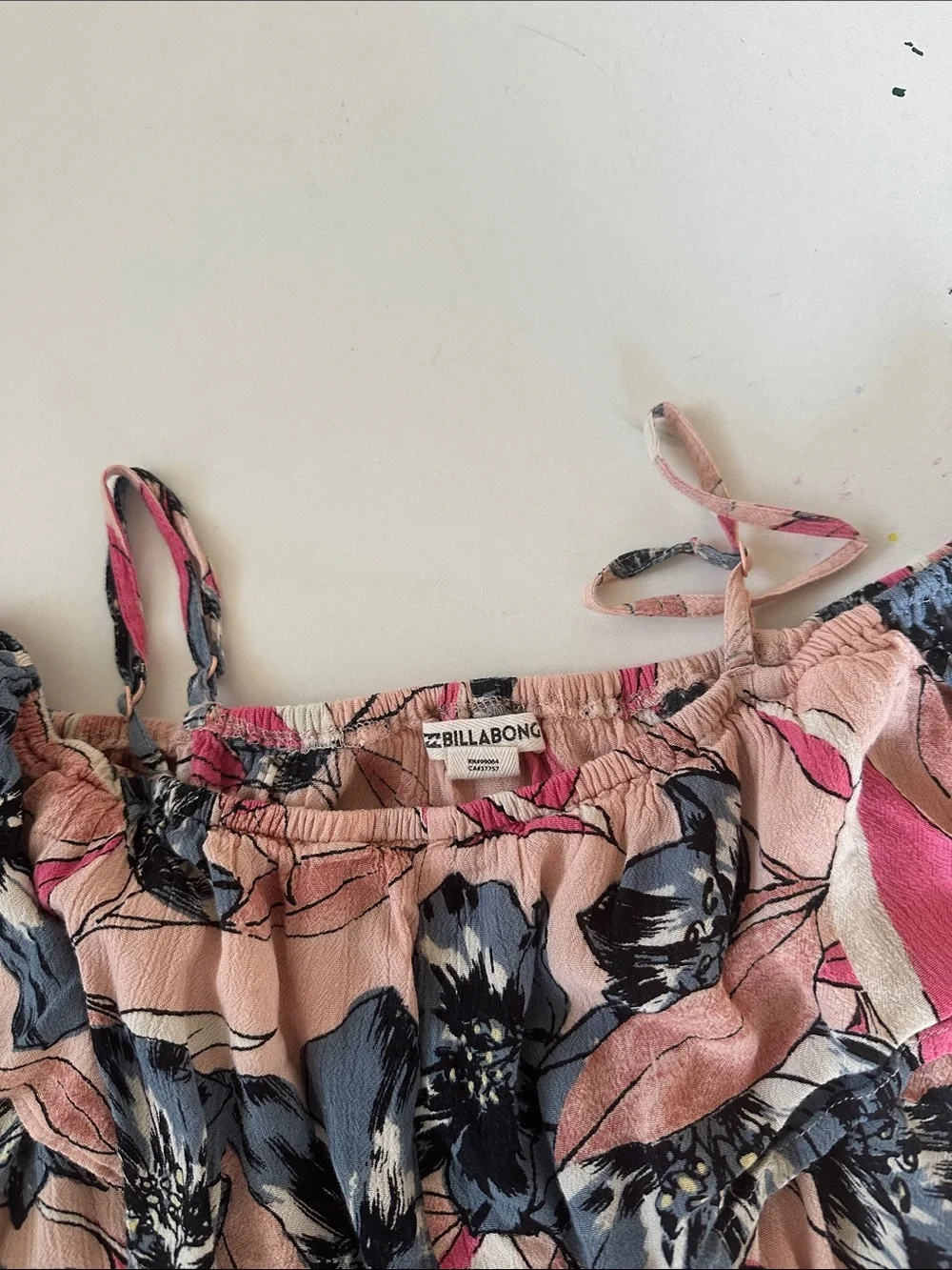 Billabong Pink Floral Off-Shoulder Camisole with Navy Blooms